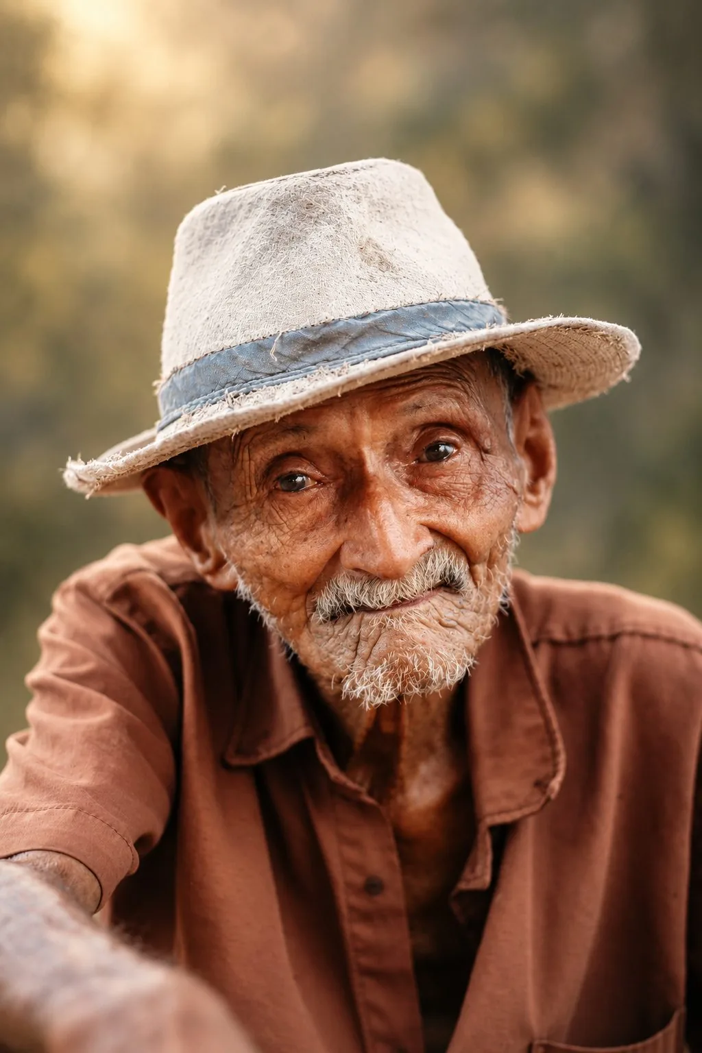 Before: candid photo of an elderly man wearing a hat