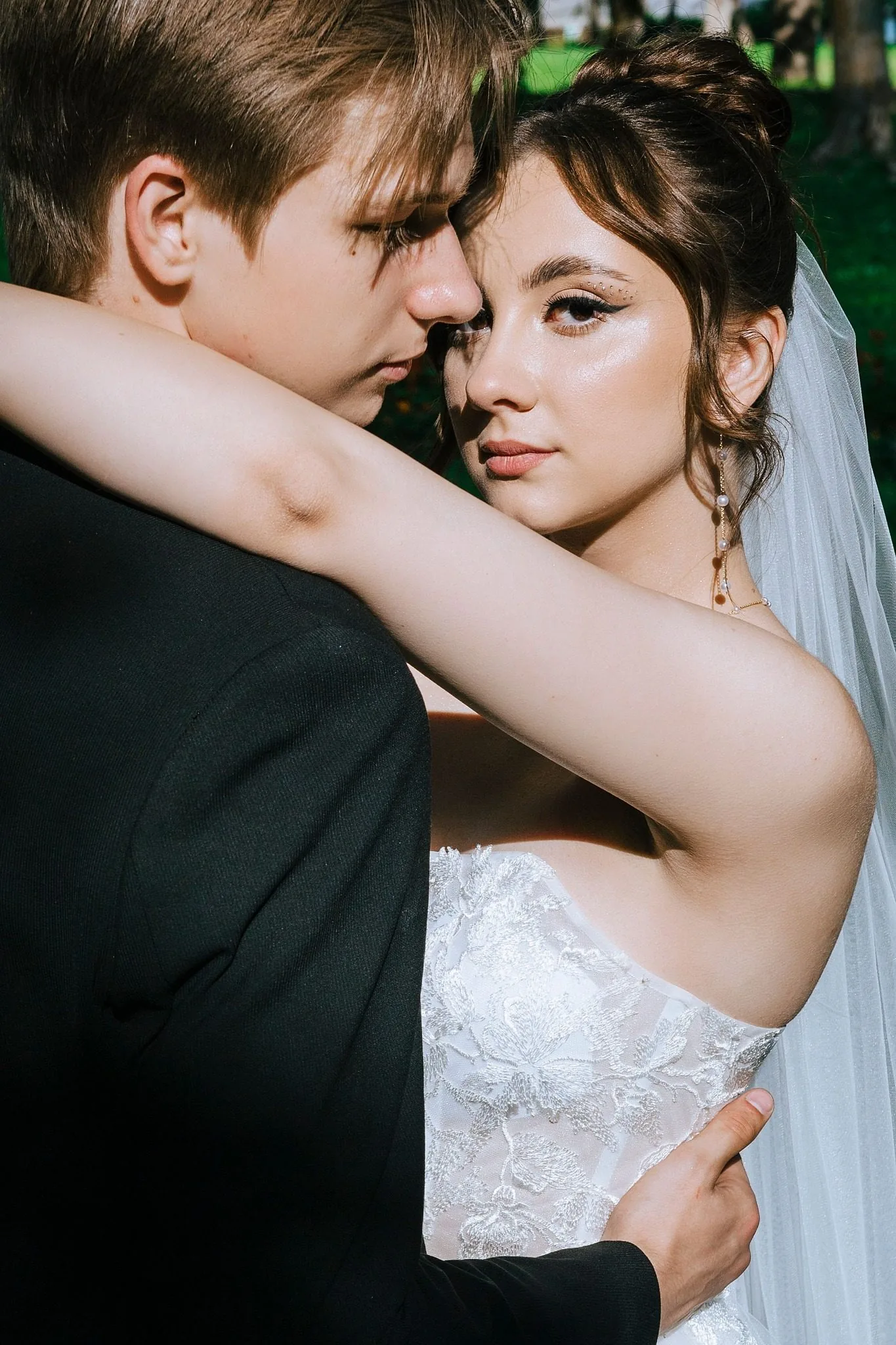After: the same couple reimagined in a romantic European rose garden by Face2Face Creations